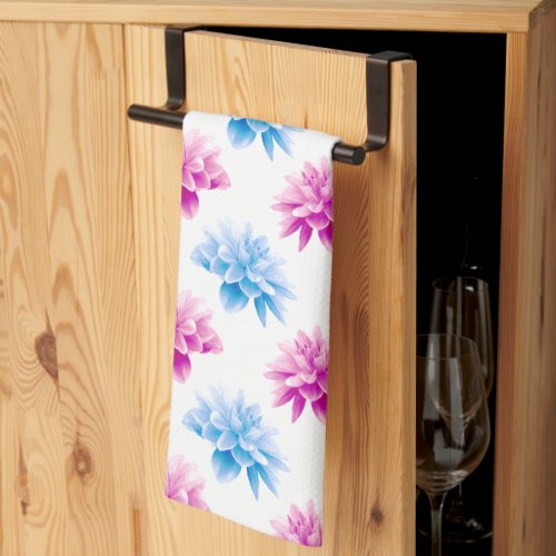 Pink Dahlia Blue Dahla Floral Pattern Flowers Kitchen Towel