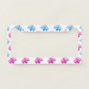 Pink Dahlia, Blue Dahla, Floral Pattern, Flowers License Plate Frame
