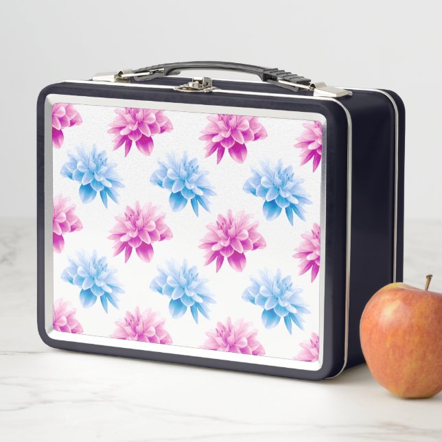 Pink Dahlia, Blue Dahla, Floral Pattern, Flowers Metal Lunch Box (In Situ)