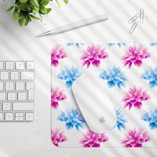 Pink Dahlia, Blue Dahla, Floral Pattern, Flowers Mouse Pad