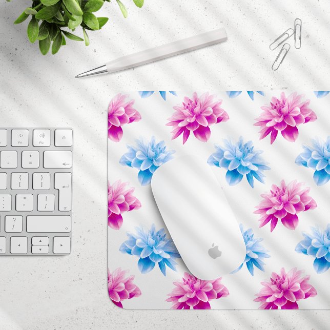Pink Dahlia, Blue Dahla, Floral Pattern, Flowers Mouse Pad (Creator Uploaded)