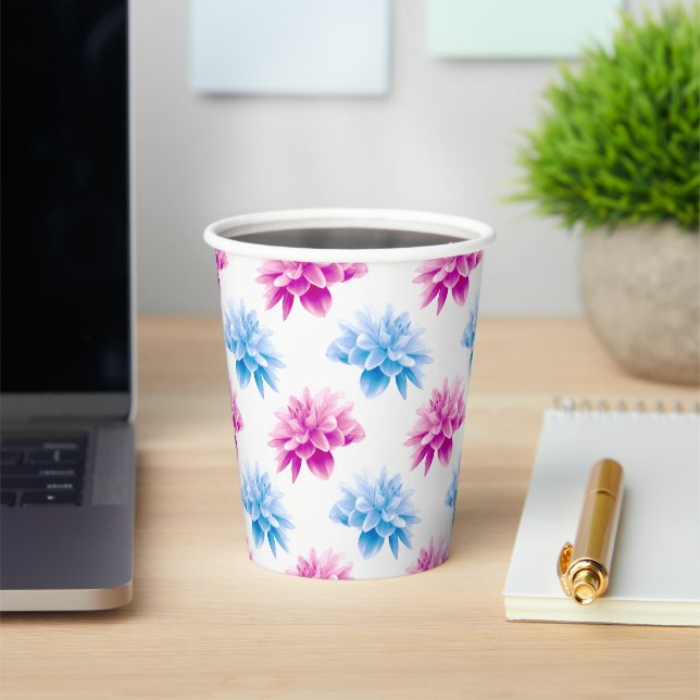 Pink Dahlia, Blue Dahla, Floral Pattern, Flowers Paper Cups (Insitu)