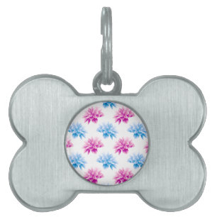 Pink Dahlia, Blue Dahla, Floral Pattern, Flowers Pet ID Tag
