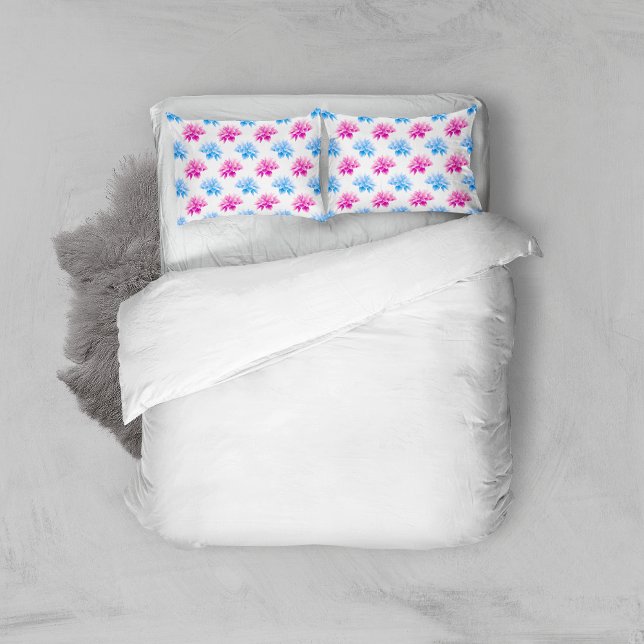 Pink Dahlia, Blue Dahla, Floral Pattern, Flowers Pillow Case (Creator Uploaded)