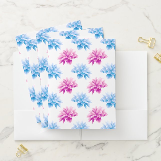 Pink Dahlia, Blue Dahla, Floral Pattern, Flowers Pocket Folder (In Situ)