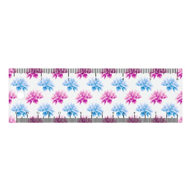 Pink Dahlia, Blue Dahla, Floral Pattern, Flowers Ruler (Front)