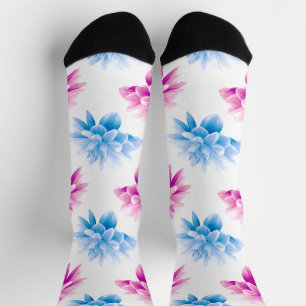 Pink Dahlia, Blue Dahla, Floral Pattern, Flowers Socks