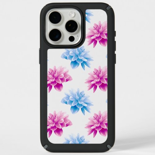 Pink Dahlia Blue Dahla Floral Pattern Flowers iPhone 15 Pro Max Case