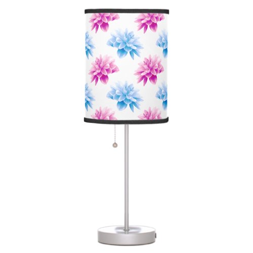 Pink Dahlia Blue Dahla Floral Pattern Flowers Table Lamp