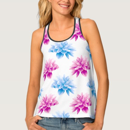 Pink Dahlia Blue Dahla Floral Pattern Flowers Tank Top