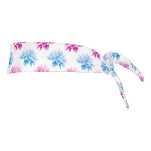 Pink Dahlia Blue Dahla Floral Pattern Flowers Tie Headband