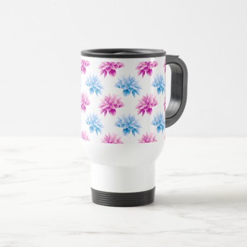 Pink Dahlia Blue Dahla Floral Pattern Flowers Travel Mug