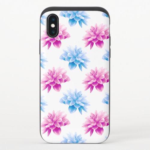 Pink Dahlia Blue Dahla Floral Pattern Flowers iPhone XS Slider Case