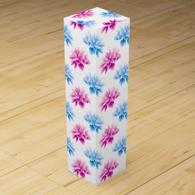 Pink Dahlia, Blue Dahla, Floral Pattern, Flowers Wine Box (Front)