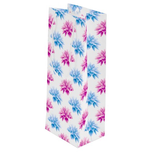 Pink Dahlia Blue Dahla Floral Pattern Flowers Wine Gift Bag