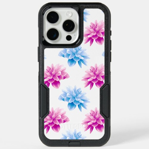 Pink Dahlia Blue Dahlia Floral Pattern Flowers iPhone 15 Pro Max Case
