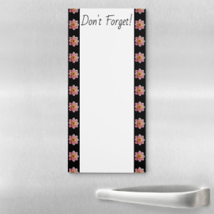 Pink Dahlia Floral Pattern on Black Border Magnetic Notepad