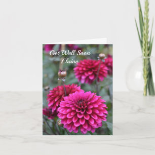 Pink Dahlia Floral Photo Personal Get Well Soon Card