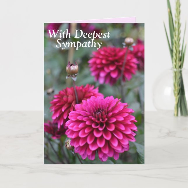 Pink Dahlia Floral Photo With Deepest Sympathy Card (Front)