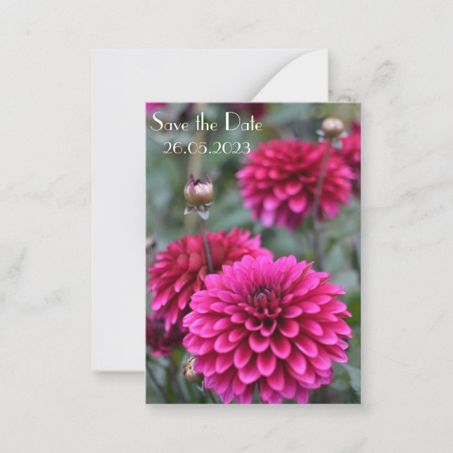 Pink Dahlia Floral Photograph Save the Date Note Card (Front)