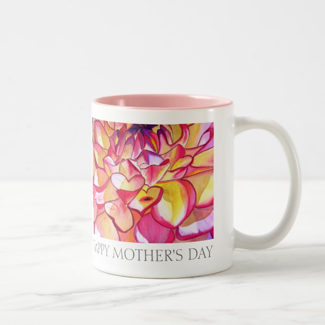 Pink Dahlia flower art Happy Mother's Day mug (Right)