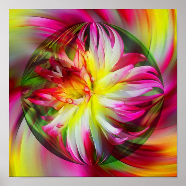 Pink Dahlia Flower Energies Abstract Art Poster (Front)