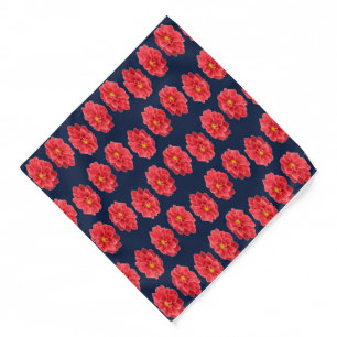 Pink dahlia flower on blue bandana