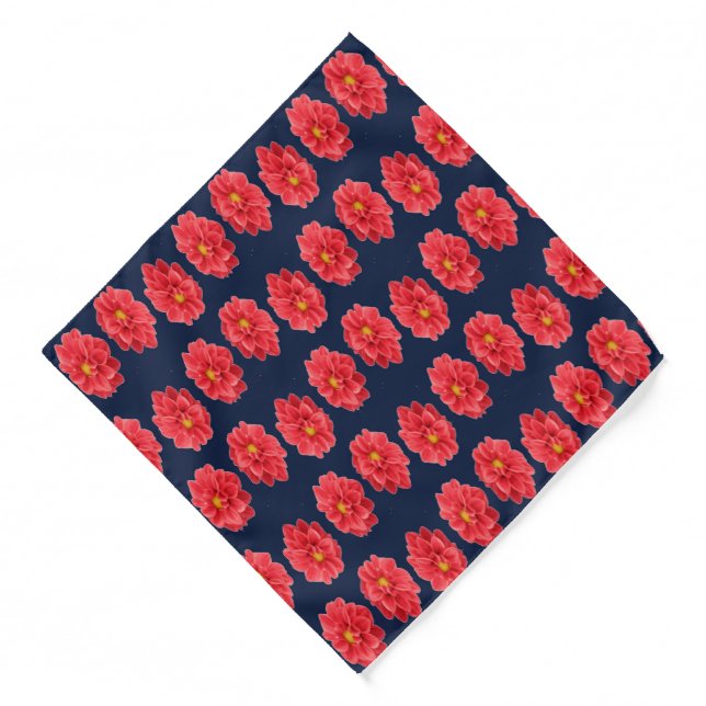 Pink dahlia flower on blue bandana (Front)