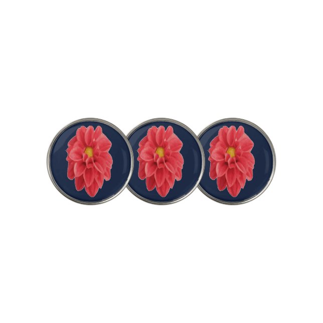 Pink dahlia flower on blue golf ball marker (3 Up)