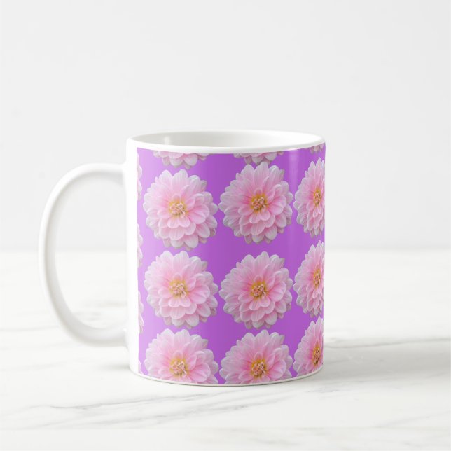 Pink Dahlia Flower Pattern Purple Coffee Mug (Left)
