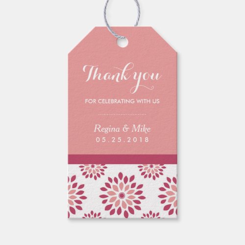 Pink Dahlia Flower Pattern Thank you Gift Tags