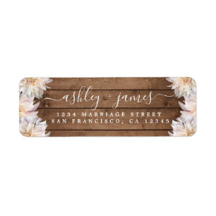 Pink Dahlia Flower Rustic Wood Return Address Label