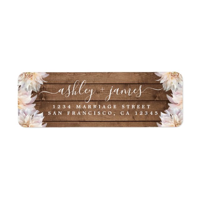 Pink Dahlia Flower Rustic Wood Return Address Label (Front)
