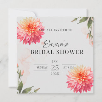 Pink Dahlia flower Watercolor bridal chower Invitation