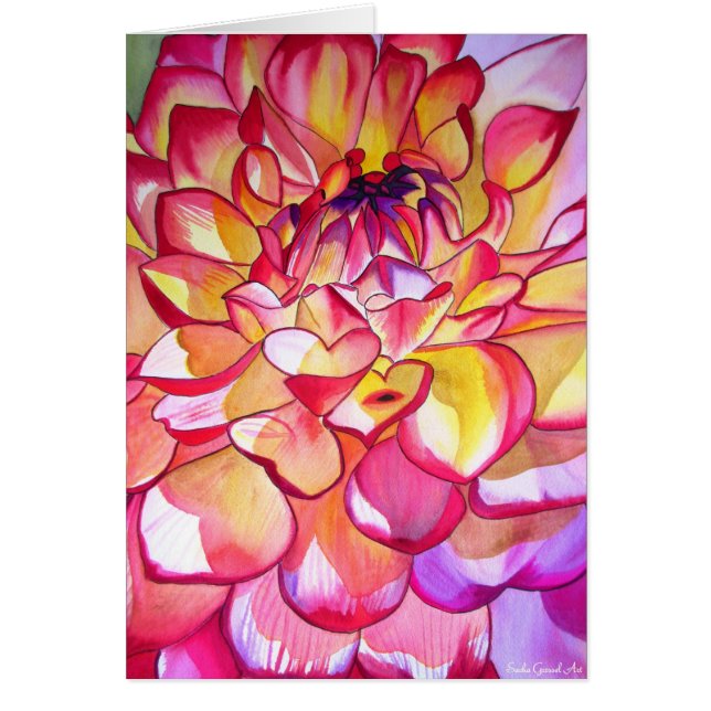 Pink Dahlia flower watercolour fine art (Front)
