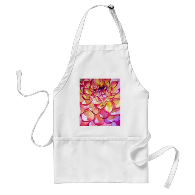 Pink Dahlia flower watercolour fine art Adult Apron (Front)