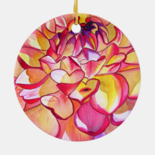 Pink Dahlia flower watercolour fine art Ceramic Ornament