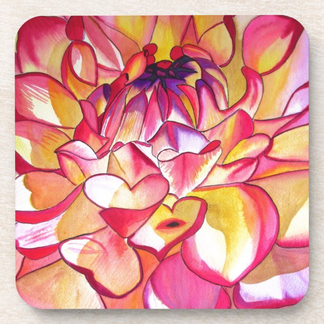 Pink Dahlia flower watercolour fine art Coaster (Front)