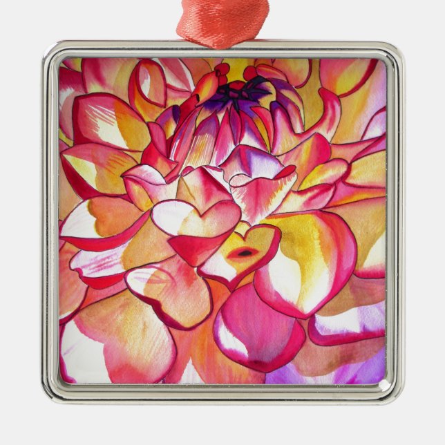Pink Dahlia flower watercolour fine art Metal Ornament (Front)