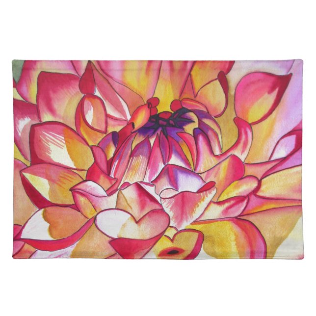 Pink Dahlia flower watercolour fine art Placemat (Front)