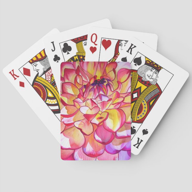 Pink Dahlia flower watercolour fine art Poker Cards (Back)