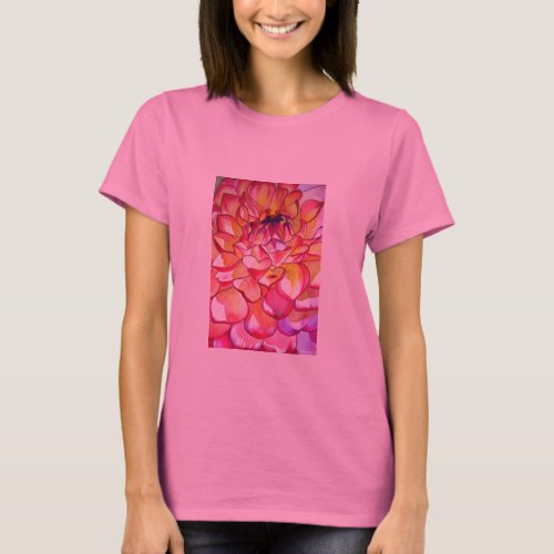 Pink Dahlia flower watercolour fine art T_Shirt