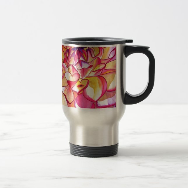 Pink Dahlia flower watercolour fine art Travel Mug (Right)