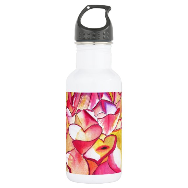 Pink Dahlia flower watercolour fine art Water Bottle (Front)