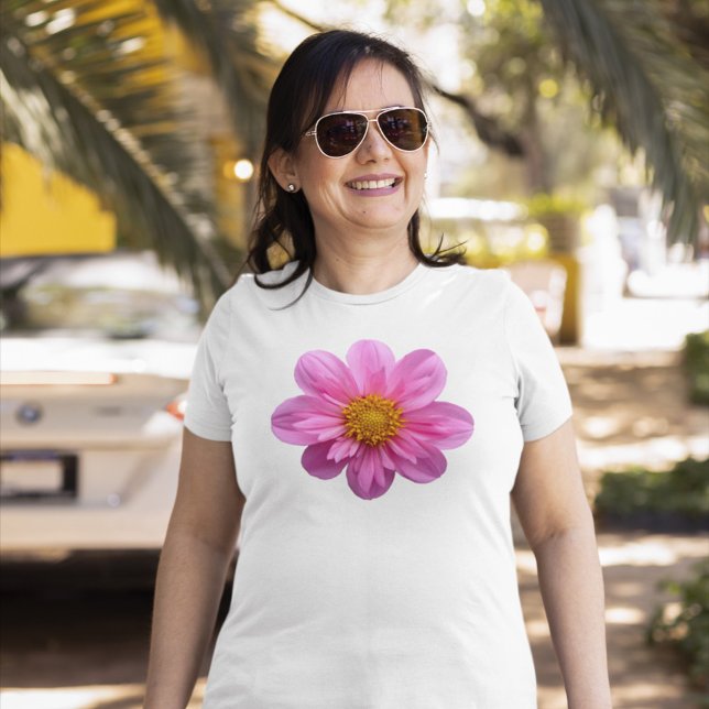 Pink Dahlia Flower With Yellow Center T-Shirt (Creator Uploaded)