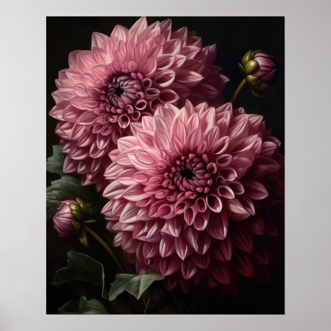 Pink Dahlia Flowers Art Print Poster (Front)