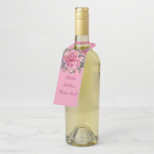 Pink Dahlia flowers Bottle Hanger Tag