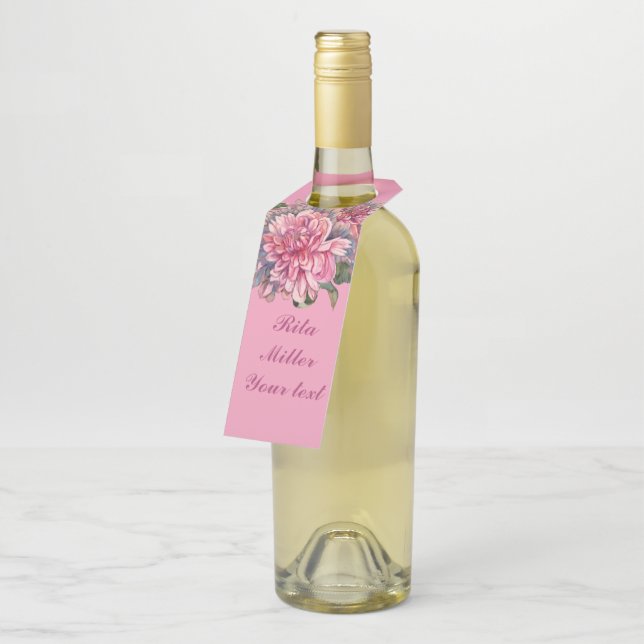 Pink Dahlia flowers Bottle Hanger Tag (Angled)