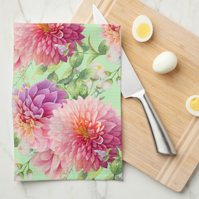 Pink Dahlia Flowers Kitchen Towel (Quarter Fold)
