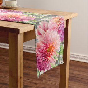 Pink Dahlia Flowers Long Table Runner